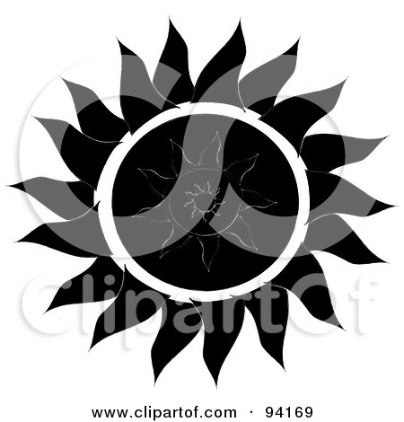Royalty-Free (RF) Clipart Illustration of a Black And White Tribal Styled Sun Design - 2 by Pams Clipart