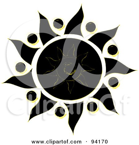 Royalty-Free (RF) Clipart Illustration of a Black And White Tribal Styled Sun Design - 3 by Pams Clipart