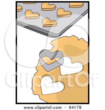 Royalty-Free (RF) Clipart Illustration of a Heart Shaped Cookie Cutter Resting On Dough By A Cookie Sheet by Pams Clipart