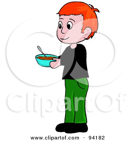 Royalty-Free (RF) Clipart Illustration of a Little Red Haired Boy Standing And Holding A Bowl by Pams Clipart