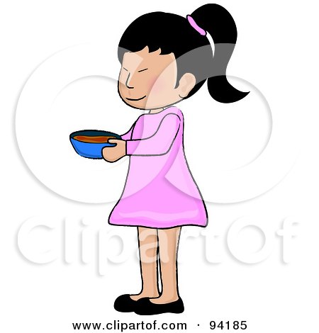 Royalty-Free (RF) Clipart Illustration of a Little Asian Girl Standing And Holding A Bowl by Pams Clipart
