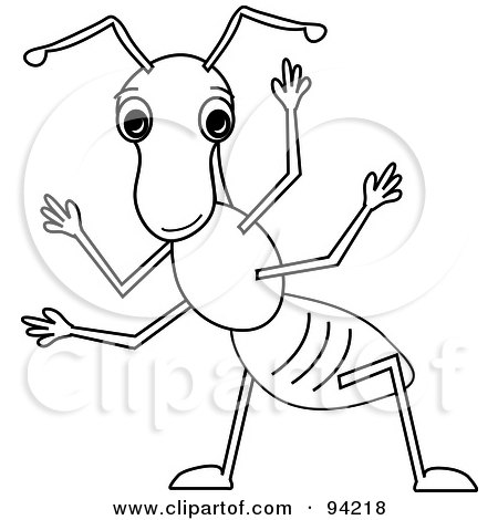 Royalty-Free (RF) Clipart Illustration of a Friendly Outlined Waving Cartoon Ant by Pams Clipart