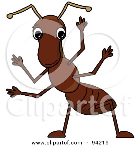 Royalty-Free (RF) Clipart Illustration of a Friendly Brown Waving Cartoon Ant by Pams Clipart