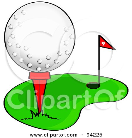 Royalty-Free (RF) Clipart Illustration of a Golf Ball Resting On A Tee On The Putting Green by Pams Clipart