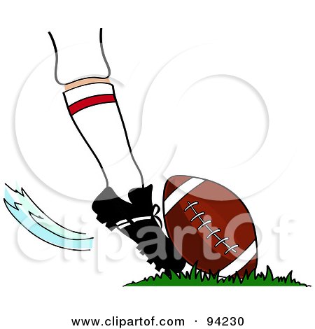 Royalty-Free (RF) Clipart Illustration of an Athlete's Foot Kicking An American Football by Pams Clipart