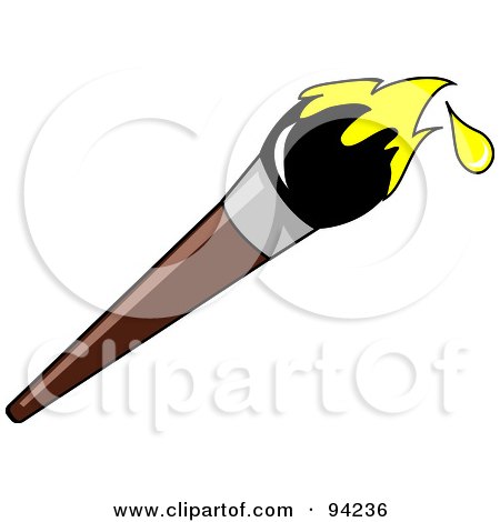 Royalty-Free (RF) Clipart Illustration of a Wooden Artist's Paintbrush With Yellow Dripping Paint On The Tip by Pams Clipart