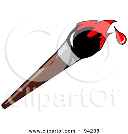 Royalty-Free (RF) Clipart Illustration of a Wooden Artist's Paintbrush With Red Dripping Paint On The Tip by Pams Clipart