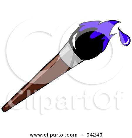 Royalty-Free (RF) Clipart Illustration of a Wooden Artist's Paintbrush With Purple Dripping Paint On The Tip by Pams Clipart