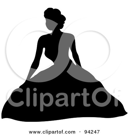 Royalty-Free (RF) Clipart Illustration of a Black Silhouetted Bride Sitting In Her Wedding Gown by Pams Clipart