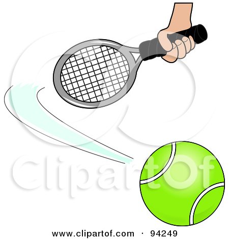 Royalty-Free (RF) Clipart Illustration of a Hand Swatting At A Tennis Ball by Pams Clipart