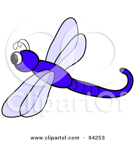 Royalty-Free (RF) Clipart Illustration of a Cute Purple Flying Dragonfly by Pams Clipart