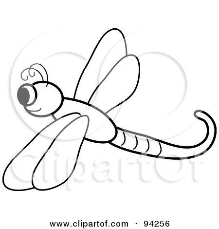 Royalty-Free (RF) Clipart Illustration of a Cute Outlined Flying Dragonfly by Pams Clipart