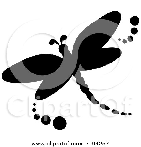 Royalty-Free (RF) Clipart Illustration of a Black Silhouetted Dragonfly Logo Or Icon by Pams Clipart