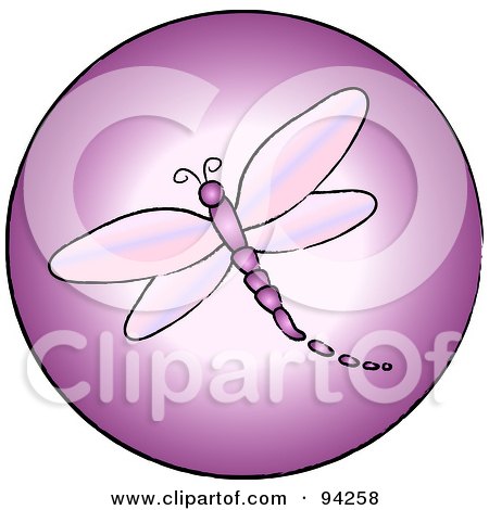 Royalty-Free (RF) Clipart Illustration of a Round Pink Dragonfly App Icon by Pams Clipart