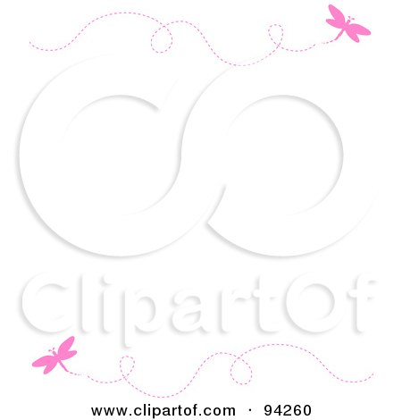 Royalty-Free (RF) Clipart Illustration of a White Background With Upper And Lower Borders Of Fluttering Dragonflies And Trails by Pams Clipart