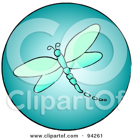 Royalty-Free (RF) Clipart Illustration of a Round Blue Dragonfly App Icon by Pams Clipart