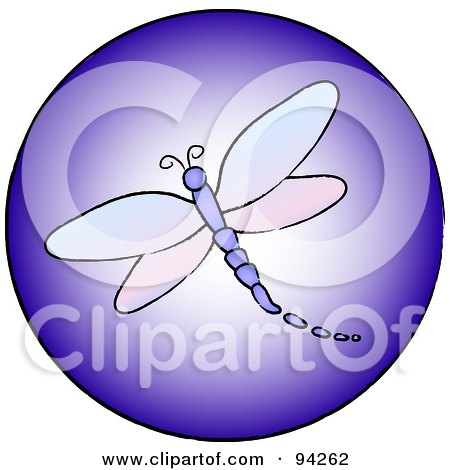 Royalty-Free (RF) Clipart Illustration of a Round Purple Dragonfly App Icon by Pams Clipart