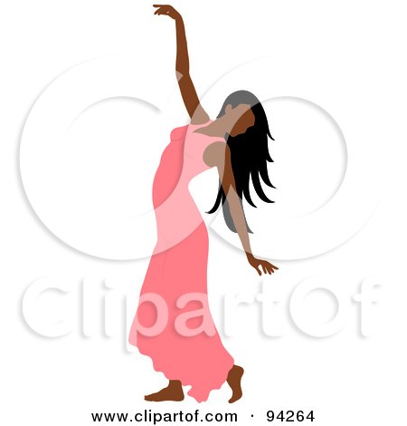 Royalty-Free (RF) Clipart Illustration of a Graceful Hispanic Woman Dancing In A Salmon Pink Dress by Pams Clipart