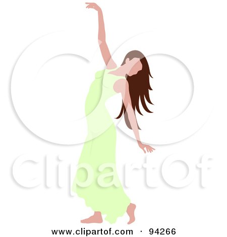 Royalty-Free (RF) Clipart Illustration of a Graceful Brunette Caucasian Woman Dancing In A Green Dress by Pams Clipart