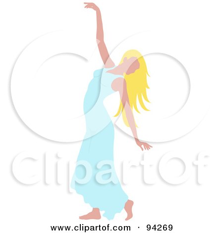 Royalty-Free (RF) Clipart Illustration of a Graceful Blond Caucasian Woman Dancing In A Blue Dress by Pams Clipart