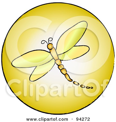Royalty-Free (RF) Clipart Illustration of a Round Yellow Dragonfly App Icon by Pams Clipart