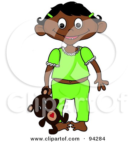 Royalty-Free (RF) Clipart Illustration of a Little Indian Girl In Her Pjs, Holding Her Teddy Bear At Her Side by Pams Clipart