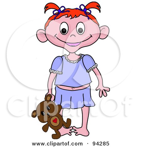 Royalty-Free (RF) Clipart Illustration of a Little Irish Girl In Her Pjs, Holding Her Teddy Bear At Her Side by Pams Clipart