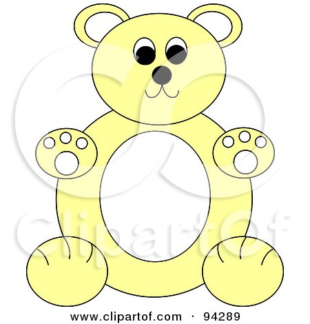 Royalty-Free (RF) Clipart Illustration of a Chubby Yellow And White Teddy Bear Sitting Upright by Pams Clipart