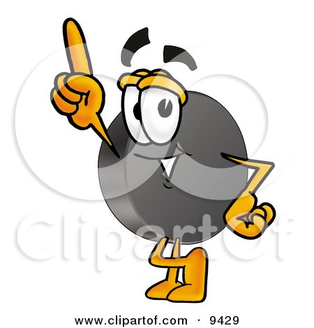 Clipart Picture of a Hockey Puck Mascot Cartoon Character Pointing Upwards by Mascot Junction