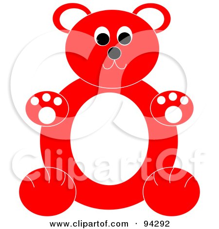 Royalty-Free (RF) Clipart Illustration of a Chubby Red And White Teddy Bear Sitting Upright by Pams Clipart