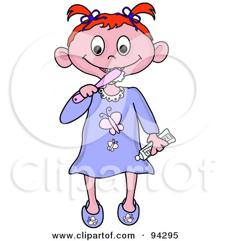 Royalty-Free (RF) Clipart Illustration of a Little Irish Girl Brushing Her Teeth Before Bed Time by Pams Clipart