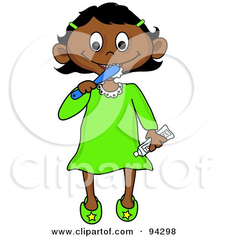 Royalty-Free (RF) Clipart Illustration of a Little Hispanic Girl Brushing Her Teeth Before Bed Time by Pams Clipart