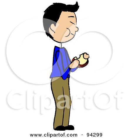 Royalty-Free (RF) Clipart Illustration of an Asian Boy Standing And Eating A Sandwich by Pams Clipart