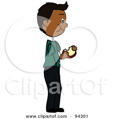Royalty-Free (RF) Clipart Illustration of a Hispanic Boy Standing And Eating A Sandwich by Pams Clipart