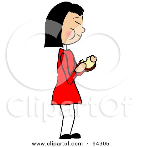 Royalty-Free (RF) Clipart Illustration of an Asian Girl Standing And Eating A Sandwich by Pams Clipart