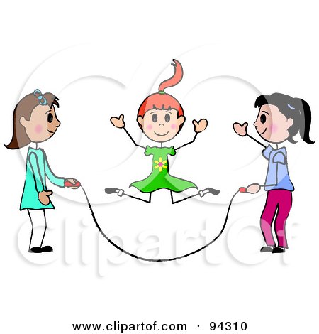 Royalty-Free (RF) Clipart Illustration of Three Stick Girls Jumping Rope by Pams Clipart