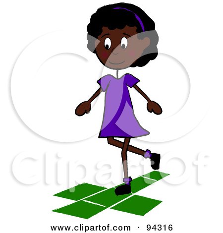 Royalty-Free (RF) Clipart Illustration of a Little African American School Girl Playing Hopscotch On A Playground by Pams Clipart
