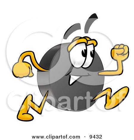 Clipart Picture of a Hockey Puck Mascot Cartoon Character Running by Mascot Junction