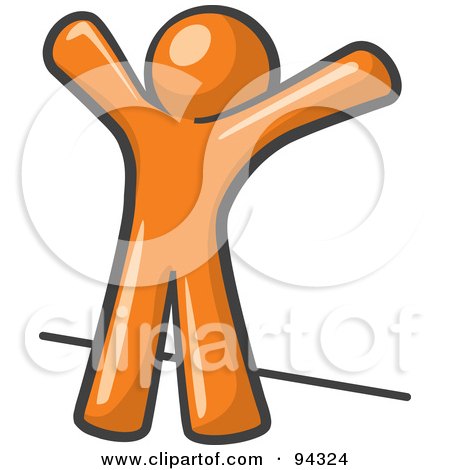 Royalty-Free (RF) Clipart Illustration of an Orange Man Up Against A Wall, His Arms Up, Prepared To Be Searched by Leo Blanchette