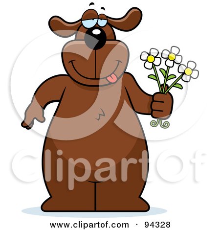Royalty-Free (RF) Clipart Illustration of a Romantic Dog Standing With Flowers by Cory Thoman