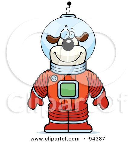 Royalty-Free (RF) Clipart Illustration of a Dog Astronaut In A Red Space Suit by Cory Thoman