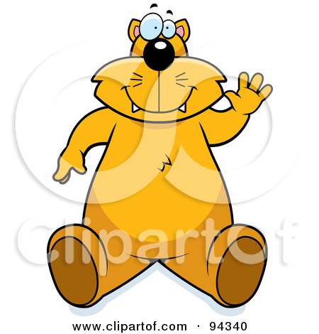 Royalty-Free (RF) Clipart Illustration of a Chubby Cat Sitting And Waving by Cory Thoman