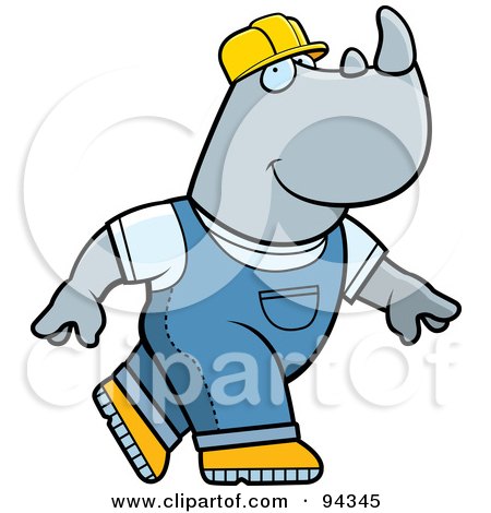 Royalty-Free (RF) Clipart Illustration of a Construction Worker Rhino In Overalls by Cory Thoman