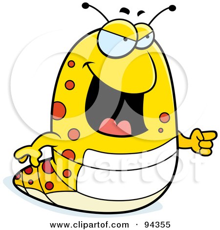 Royalty-Free (RF) Clipart Illustration of a Fat Yellow Caterpillar Pointing by Cory Thoman