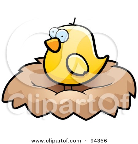 Royalty-Free (RF) Clipart Illustration of a Chubby Yellow Bird Standing In A Nest by Cory Thoman