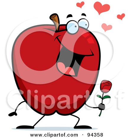 Royalty-Free (RF) Clipart Illustration of an Amorous Apple Holding A Rose by Cory Thoman