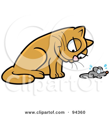 Royalty-Free (RF) Clipart Illustration of a Brown Cat Glaring Down At A Mouse by Cory Thoman