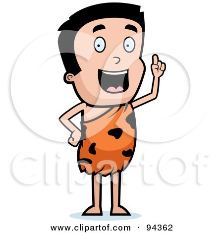 Royalty-Free (RF) Clipart Illustration of a Young Caveman Holding Up A Finger by Cory Thoman