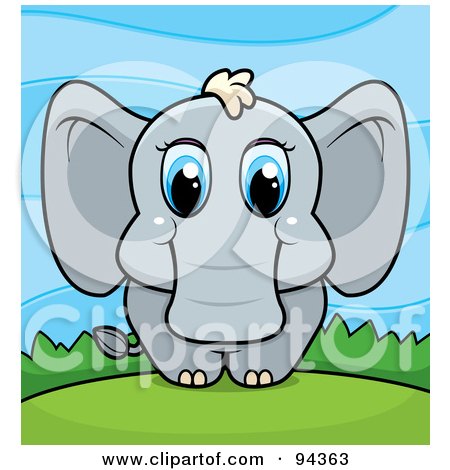 Royalty-Free (RF) Clipart Illustration of a Baby Elephant With Big Blue Eyes On A Hill by Cory Thoman