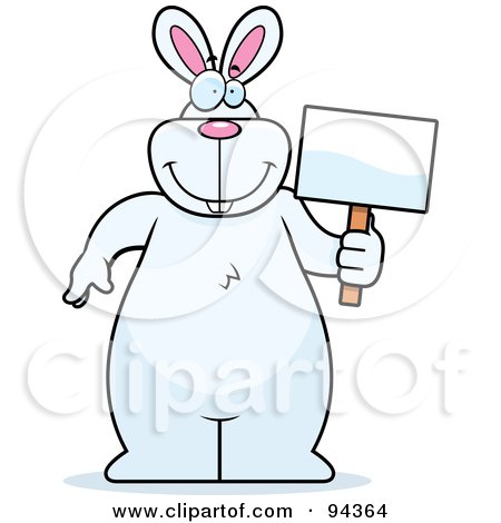 Royalty-Free (RF) Clipart Illustration of a Big White Rabbit Standing And Holding A Blank Sign by Cory Thoman